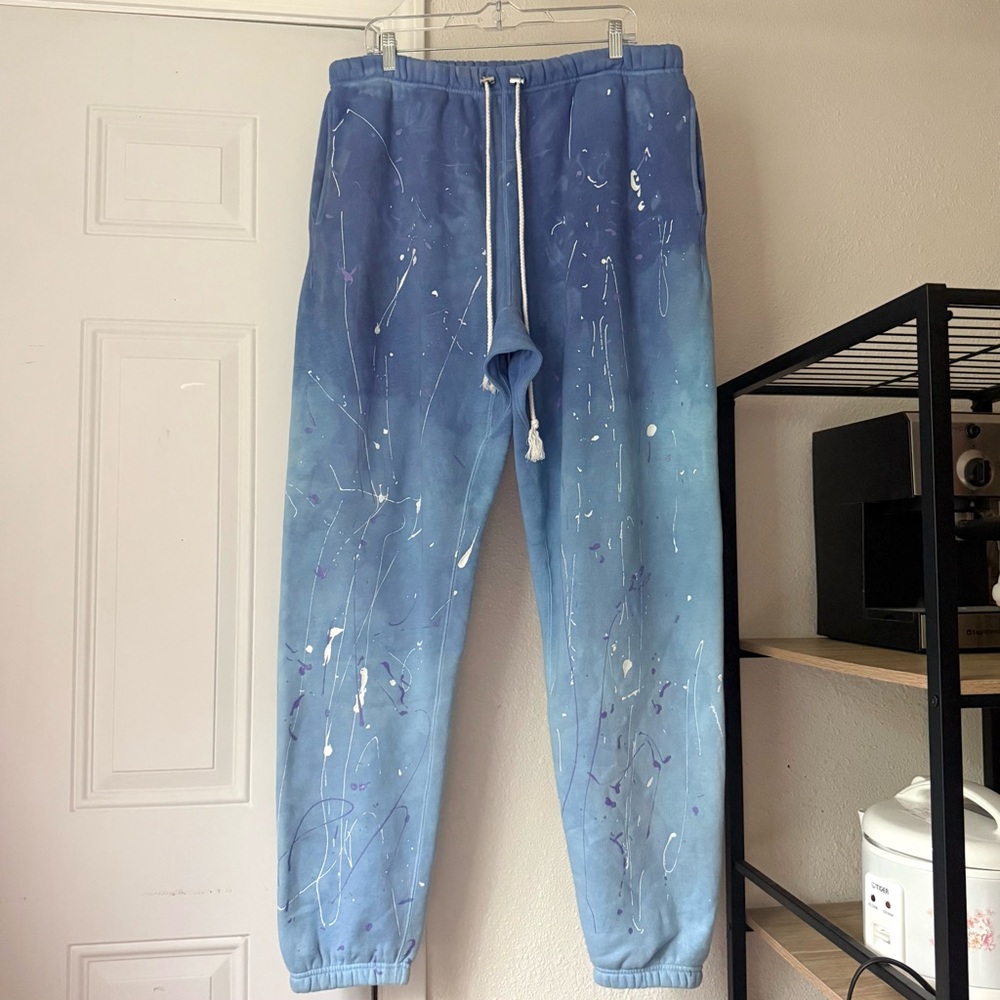 NATASHIA STUDIO Miyazaki blue‎ paint splatter jogger sweat pants